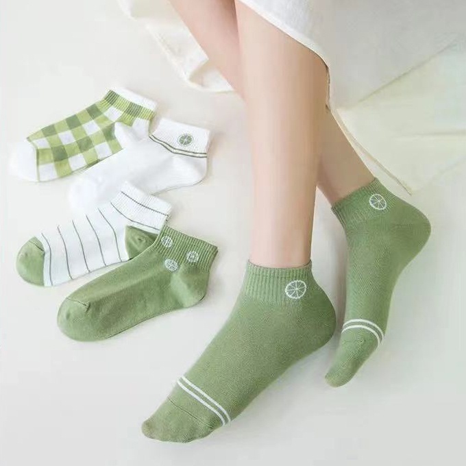 Set 5 đôi tất nữ cổ ngắn, vớ cổ ngắn nữ họa tiết trơn đơn giản cotton co giãn thời trang Hàn Quốc