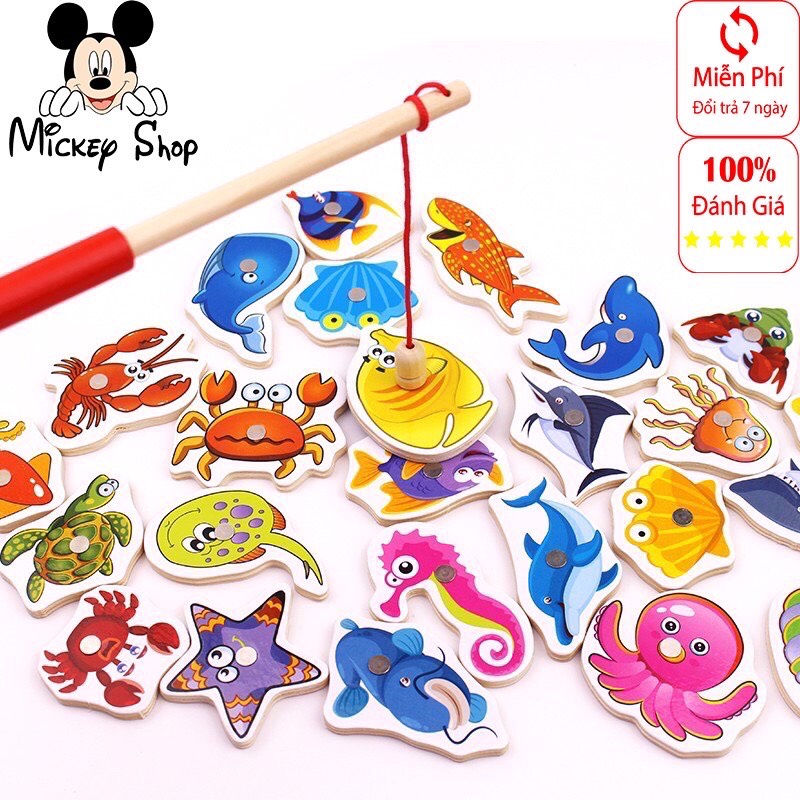 Bộ Đồ Chơi Câu Cá Nam Châm Gỗ Cho Bé, Đồ chơi gỗ phát triển trí tuệ, giúp các bé tập trung hơn.
