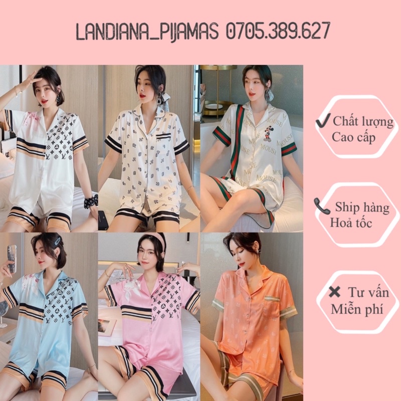 Bộ ngủ lụa cộc tay nữ- pijama lụa cao cấp Quảng Châu