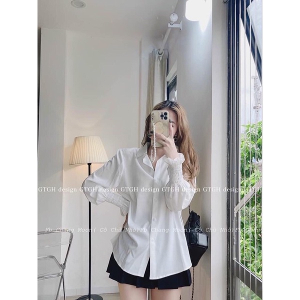 Áo Sơ Mi Trắng Trơn Bo Tay