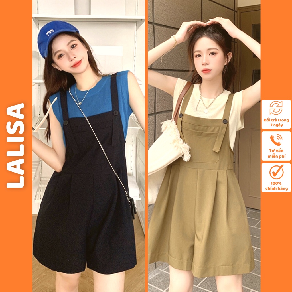 Quần Yếm LALISA Quần Ngắn Ống Rộng Nữ Short Hàn Quốc Thiết Kế Vintage Dây Đeo Bản To Hai Màu Đen Nâu QD015