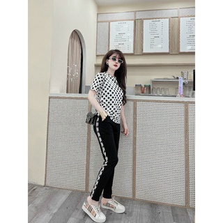 Đồ bộ thun cotton thể thao chấm bi