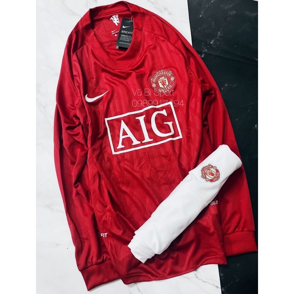 Set bộ quần áo thể thao bóng đá nam nữ dài tay clb mu manchester united aig đỏ 2008