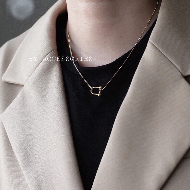 Dây chuyền titan xích kép và dây bi tròn mảnh phối mặt khoá móng ngựa không gỉ