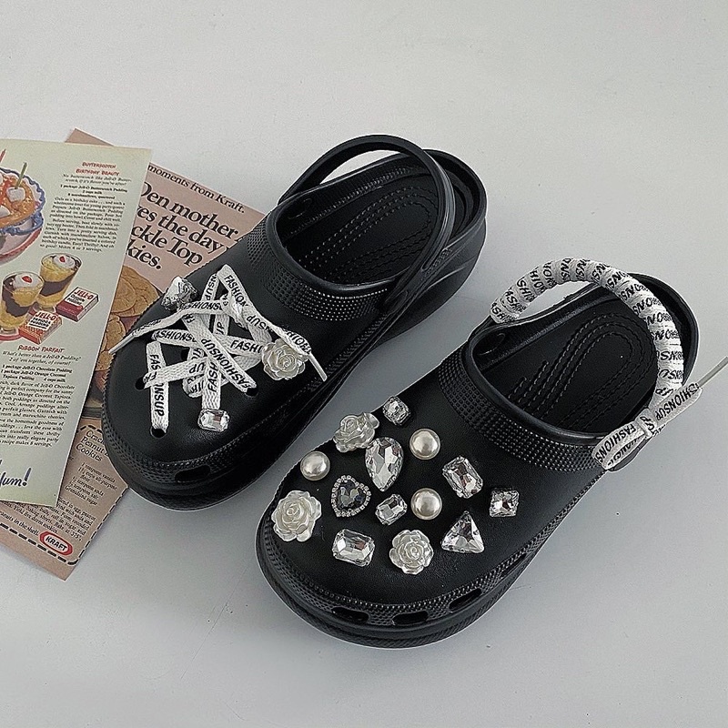 Dép Crocs Cá Sấu Đính Đá Charm Đế Dày