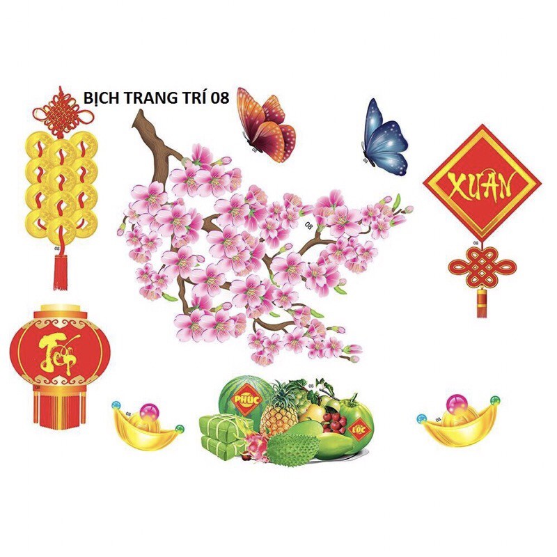 Set hoa mai vàng 3D hình nổi decal số 8