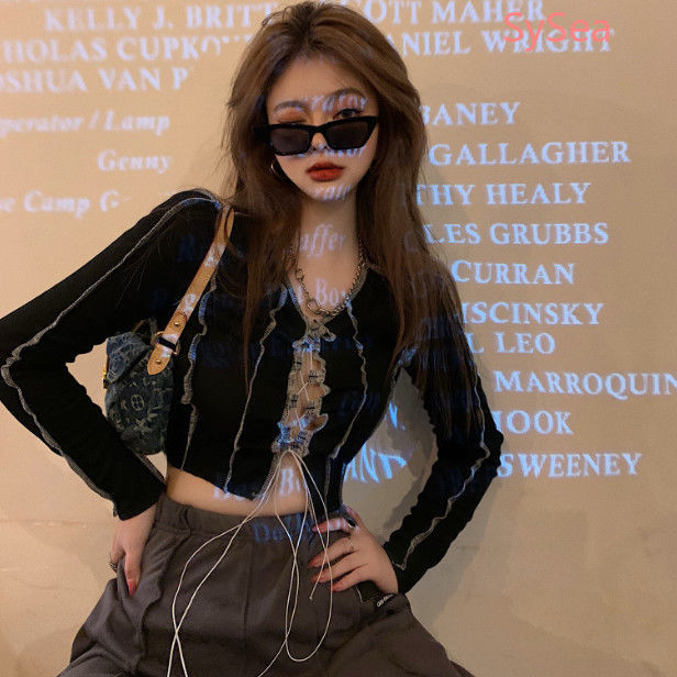 Áo croptop tay dài phong cách thời trang retro trẻ trung quyến rũ dành cho nữ