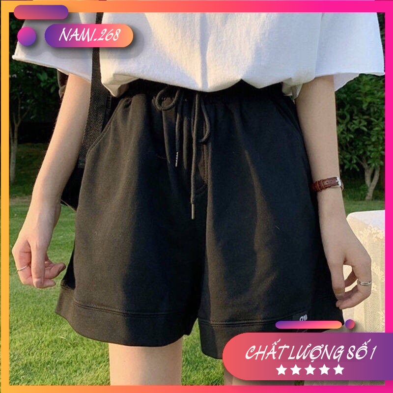 Quần Đùi Unisex Dáng Hàn Logo Quần Short Nam Nữ Cạp Chun 2 Màu Đen, Xám Ulzzang Hot Hit