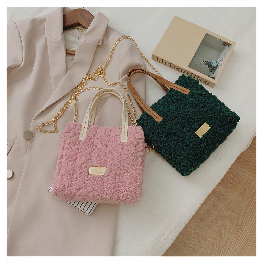 Túi Xách Handmade Tự Đan Len Xù - Phụ Kiện Đan Túi