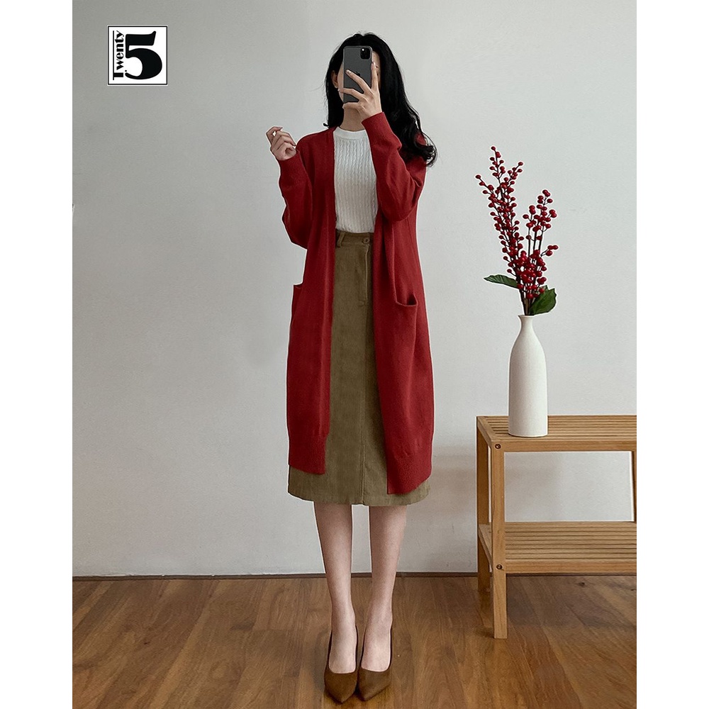 Áo len cardigan nữ dáng dài túi ốp không cúc Twentyfive 4002