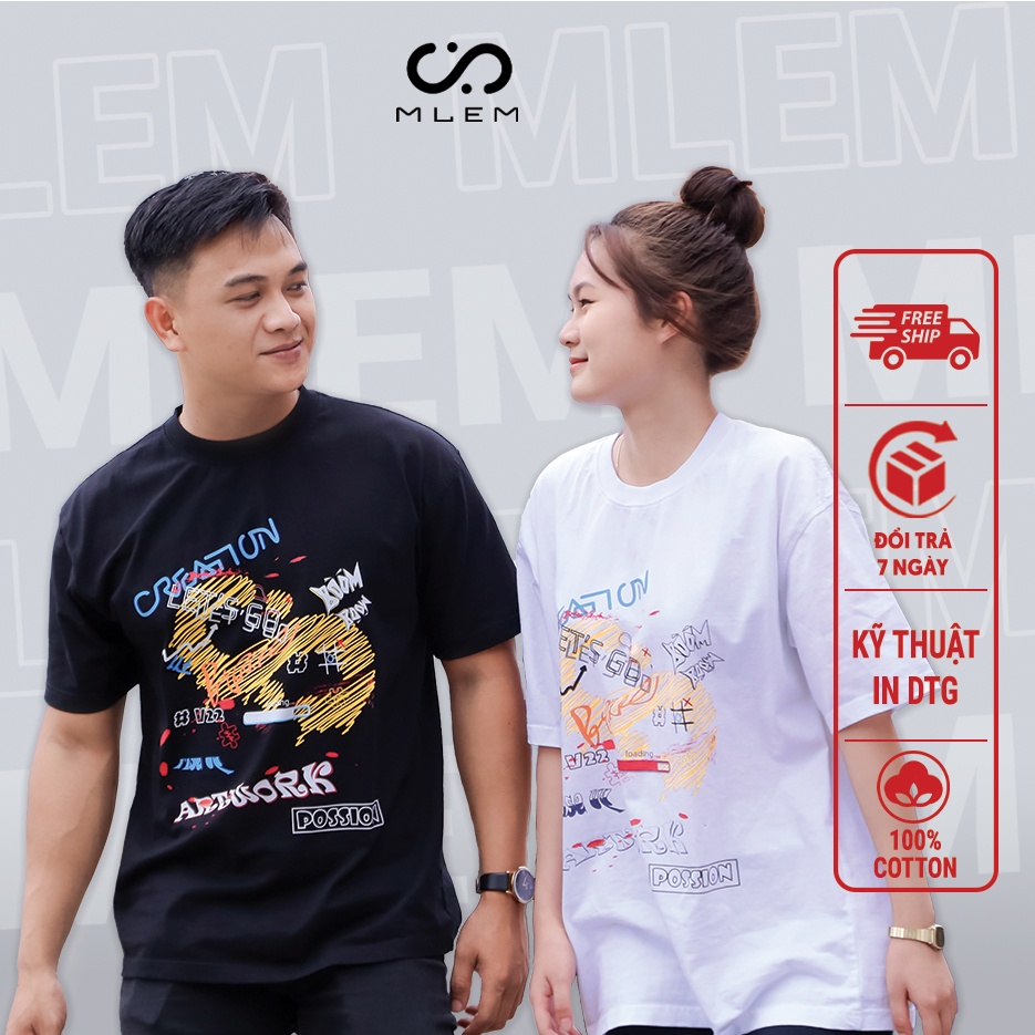 Áo Thun Cổ Tròn Unisex Nam Nữ Tay Lỡ MLEM Artwork 100% Cotton Cao Cấp Áo Phông Form Rộng Chất Mát Vải Dày