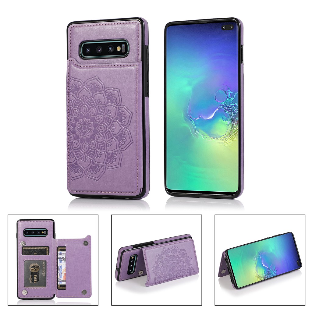 Samsung Galaxy S8 S9 S10 Plus S7 Edge S8+ S9+ S7+ S10+ Mandala Double Magnetic Buckled Bracket Leather Phone Case Card Solts Shockproof Casing Protection Cover Back Shell