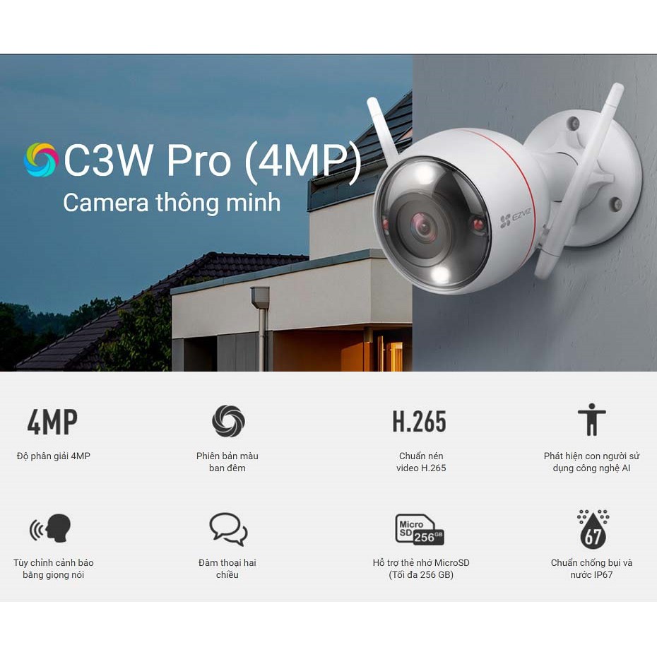 Camera Wifi Ezviz Ngoài Trời-Camera Độ Phân Giải 4.0 MPX-Ban Đêm Có Màu-Bảo Hành 5 Năm [ Phương Thu Official ] | BigBuy360 - bigbuy360.vn