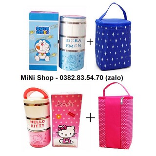 hộp cơm 3 tầng doremon - hộp cơm inox 3 tầng doremon
