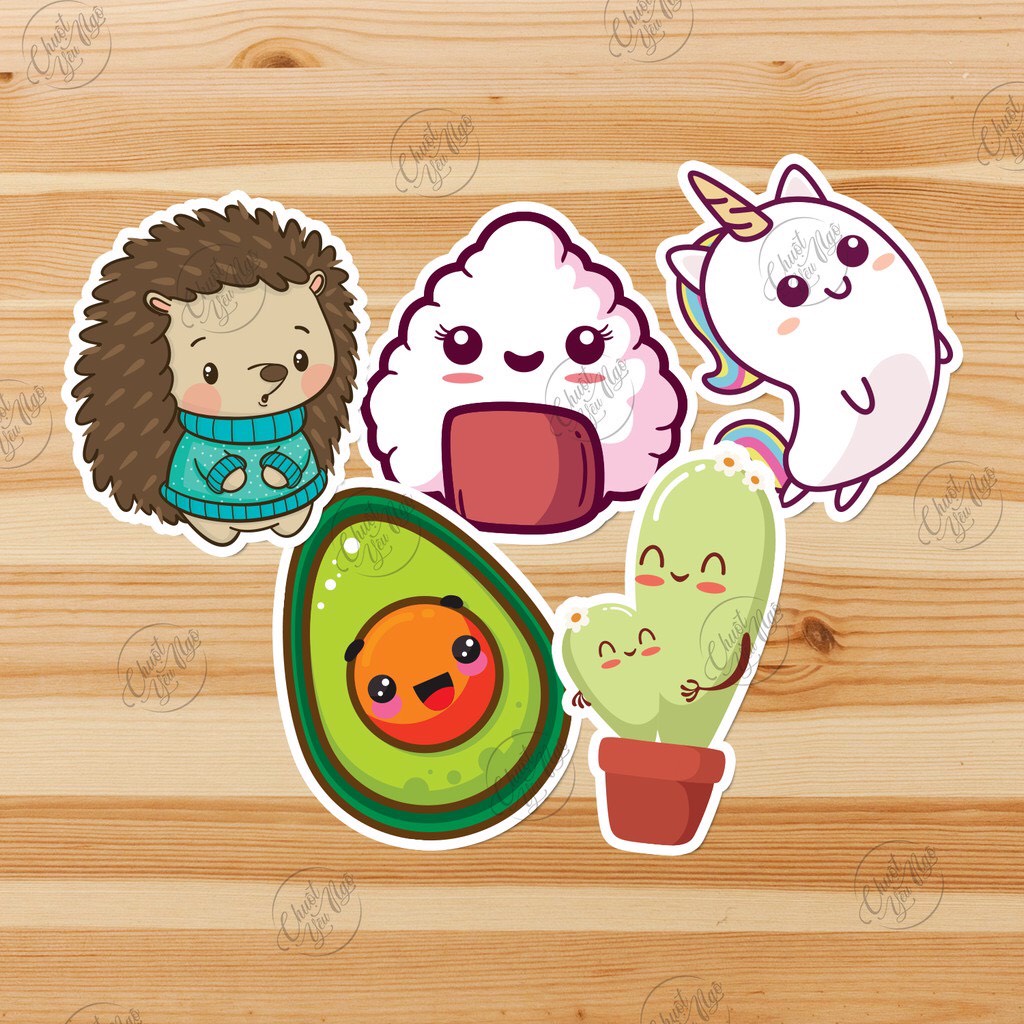 Combo 25 sticker hình dán chủ đề Kawaii NHÂN HÓA ngộ nghĩnh cực dễ thương chống nước dán điện thoại NT 65