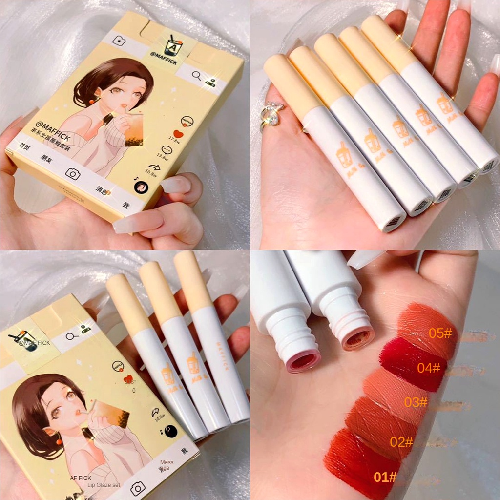 Năm Gói Son Bóng Trang Điểm Màu Sắc Truyện Tranh Với Bộ Son Lì Trơn Dành Cho Nữ Sinh Tiệc Tùng