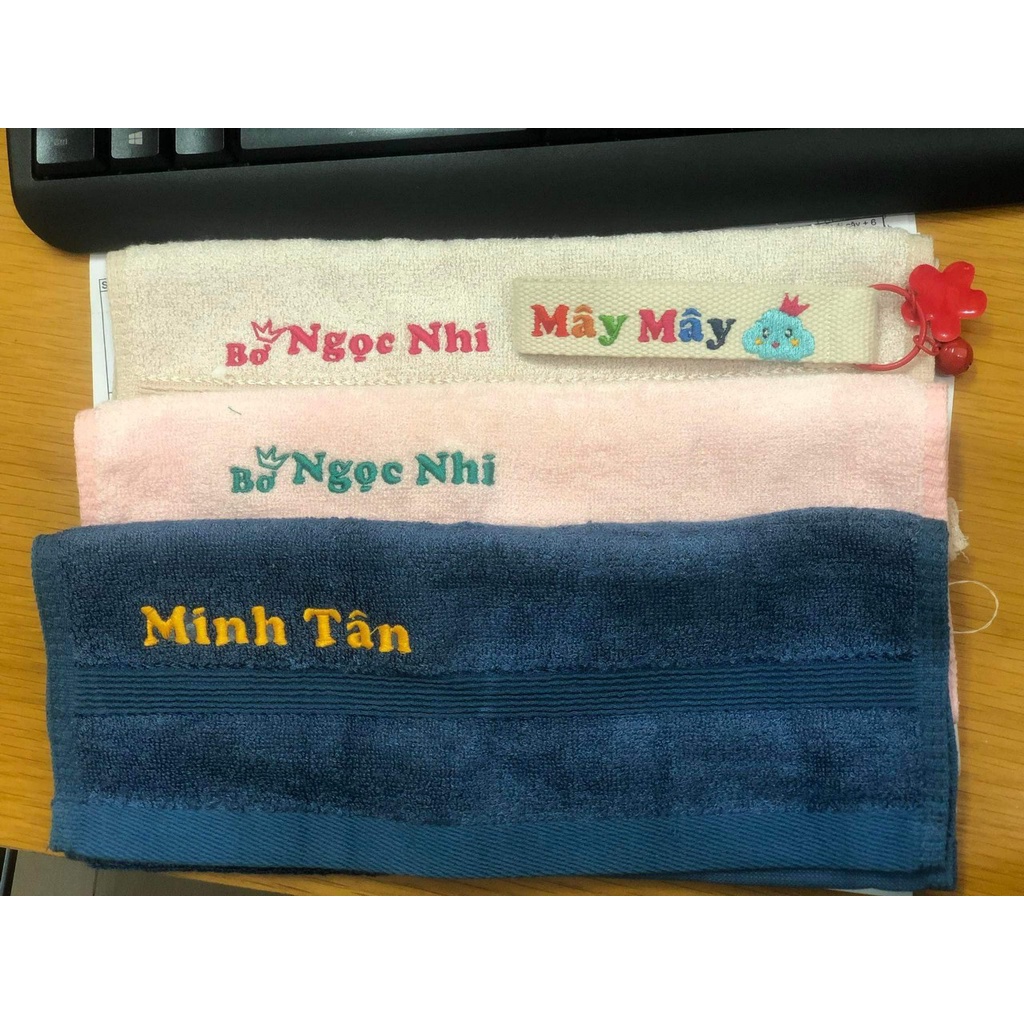 Khăn thêu tên theo yêu cầu xinh xắn cho bé đi học kích thước 48x30cm!!!