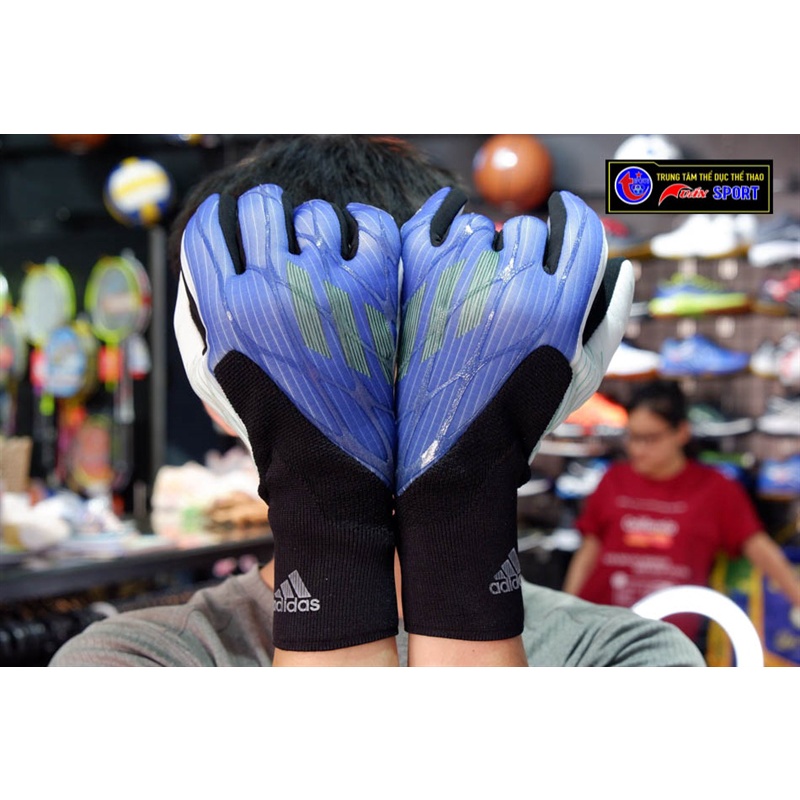 Găng Tay thủ môn AD@IDAS X GL PRO(không xương) - tím xanh(size8-9-10)