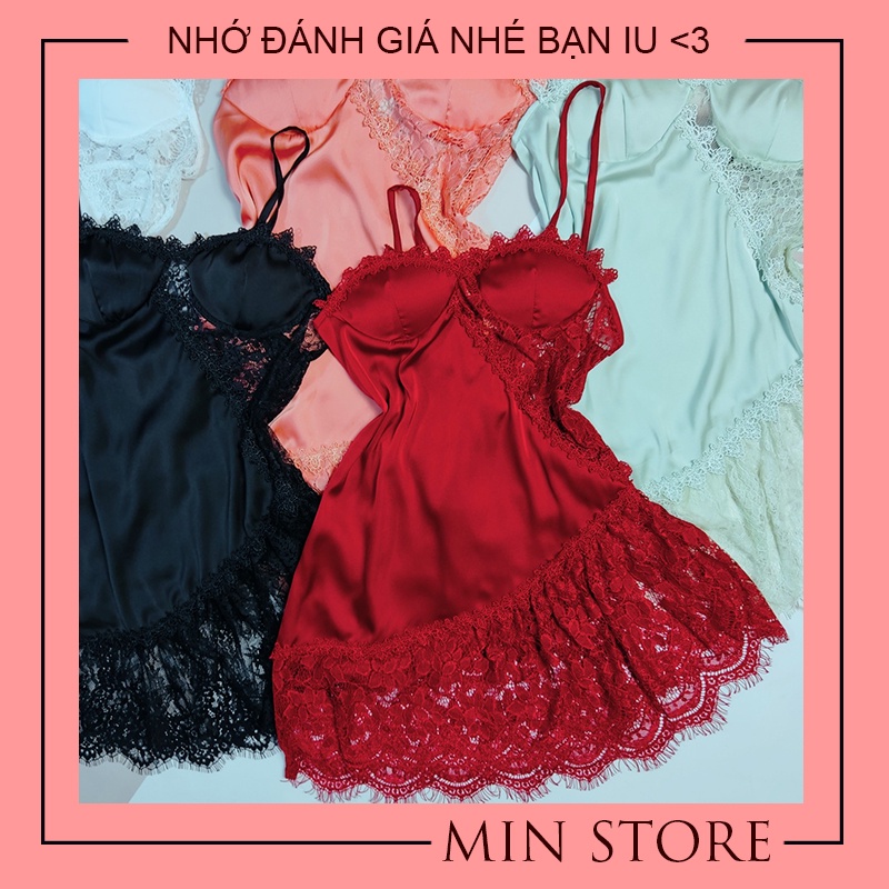 Váy ngủ sexy gợi cảm 2 dây cao cấp lụa satin Min Shop VN1008
