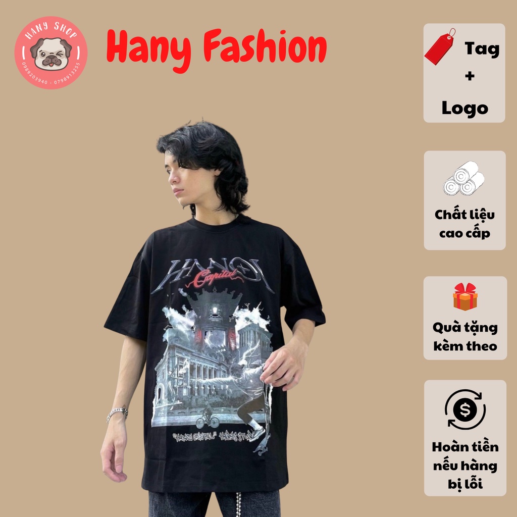 Áo thun unisex tay lỡ HADES HANOI SPIRIT BLACK đầy đủ tag cổ tag tay - Hany shop AL144