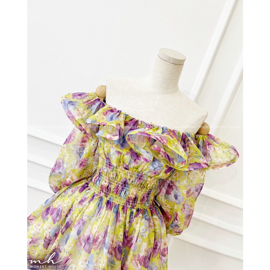 Đầm hoa xòe trễ vai , có tay , KIRA DRESS, may 2 lớp chuẩn xịn hàng thiết kế,form tùng xòe