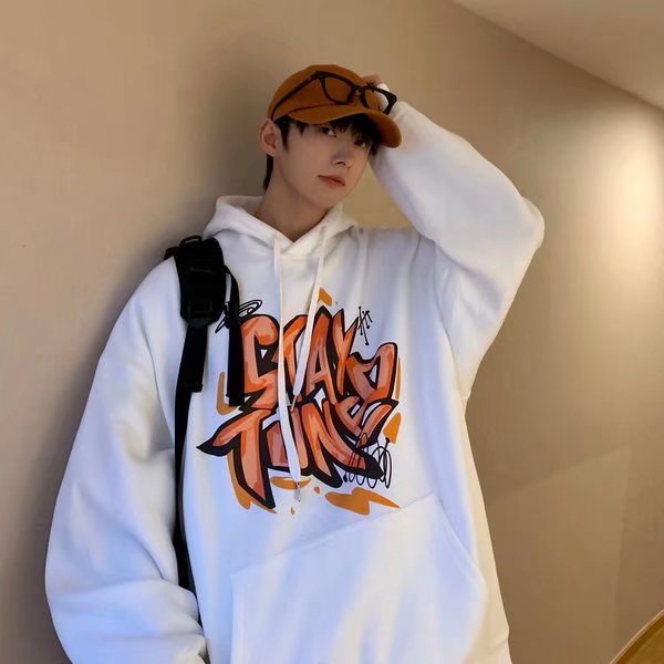 Áo hoodie tay dài dáng rộng in chữ phong cách thời trang unisex