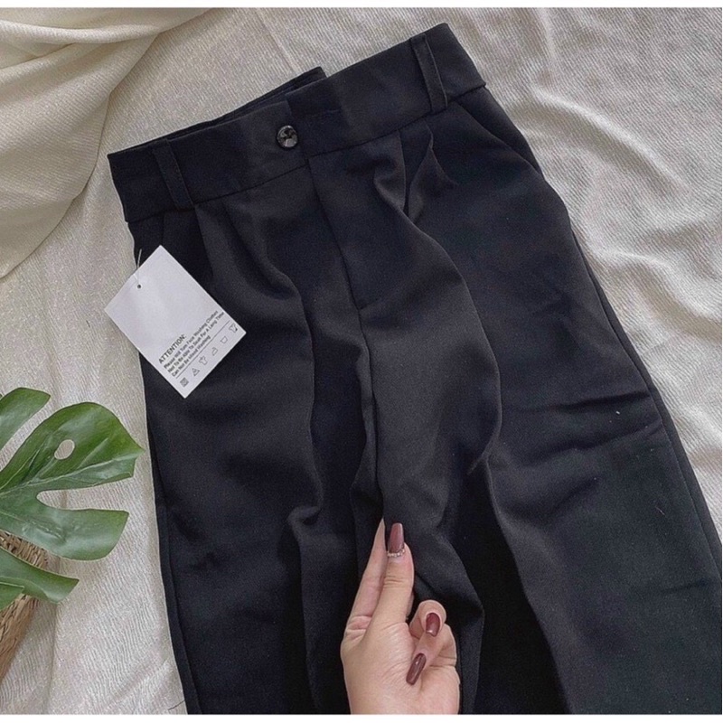 Quần baggy nữ, quần tây nữ lưng cao vải tuyết mưa màu đen