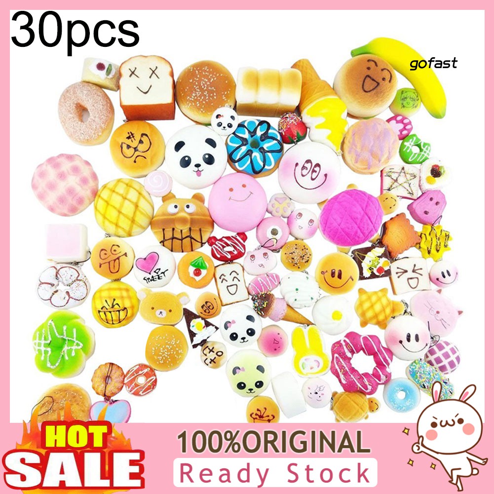 Set 30 Đồ Chơi Nắn Bóp Đàn Hồi Giảm Stress Hình Bánh Mì Động Vật Dễ Thương
