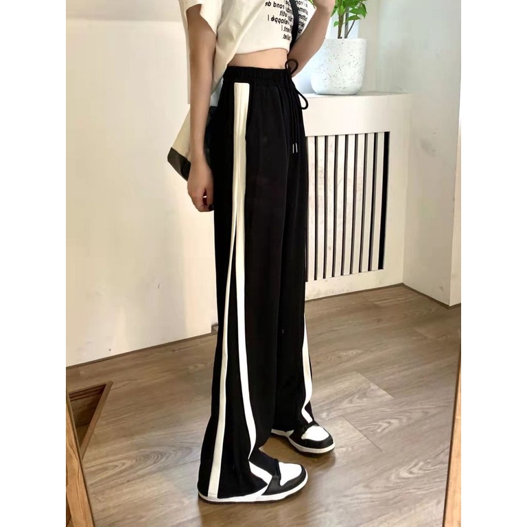 Quần Thể Thao Mỏng Lưng Cao Ống Rộng Dáng Suông Dễ Thương