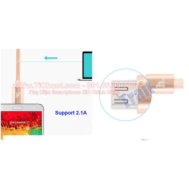 Cáp HOCO UPM05 MicroUSB Metal KNITTED (Đầu bọc nhôm-Dây vải dù)