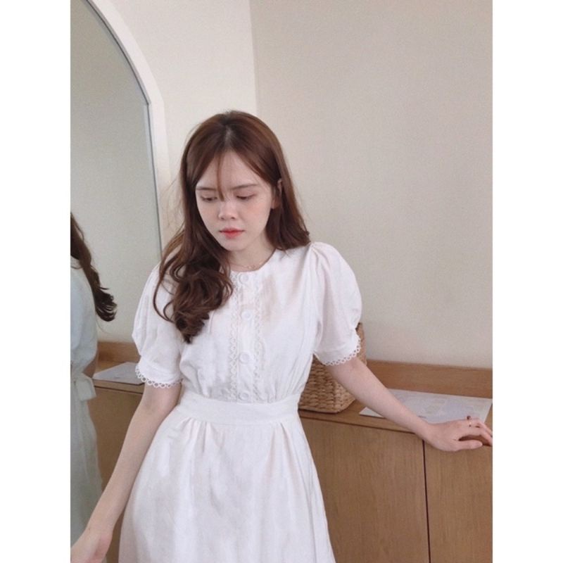 Đầm trắng Julie House tay bồng buộc nơ eo siêu xinh