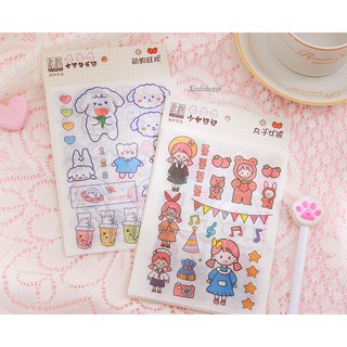 Set 4 Tấm Sticker Gấu Thỏ, Cô Gái