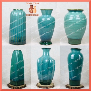 Bình gốm lọ hoa gốm men hoả biến  xanh bạch ngọc-gốm sứ Bát Tràng-tiệm gốm Ngọc Trân