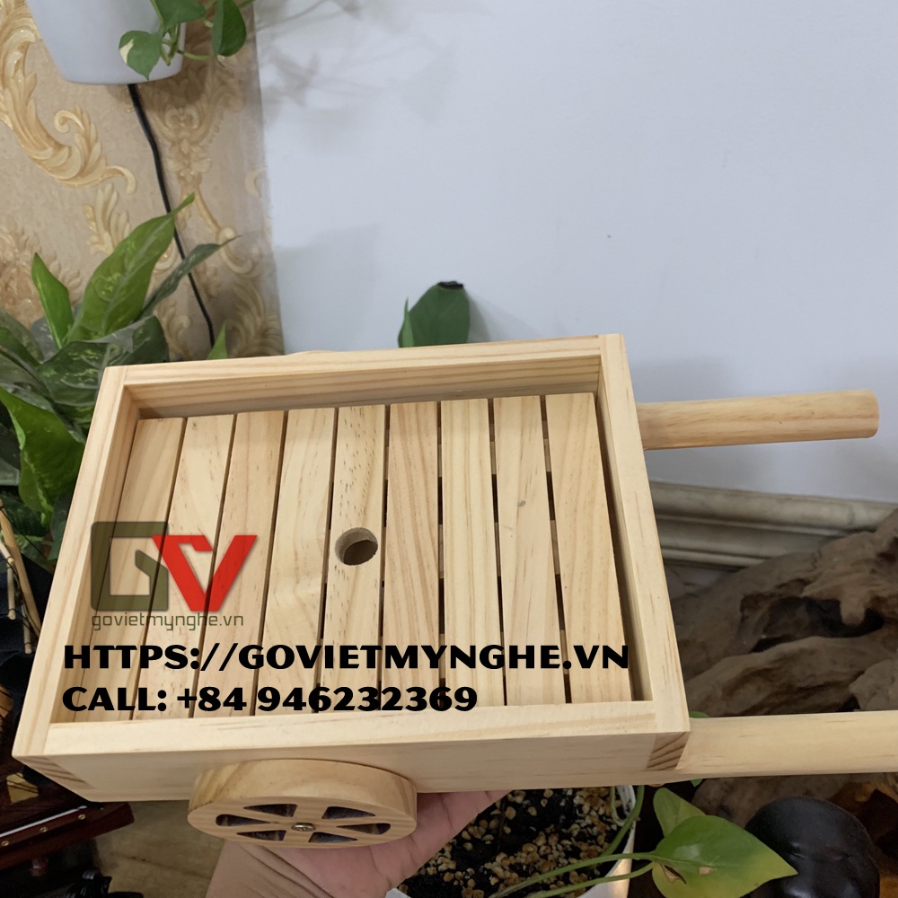 Khay gỗ trang trí món ăn hình xe kéo bò trang trí sushi sashimi BBQ - Khay gỗ decor món ăn độc đáo - Dài 30cm - Gỗ thông