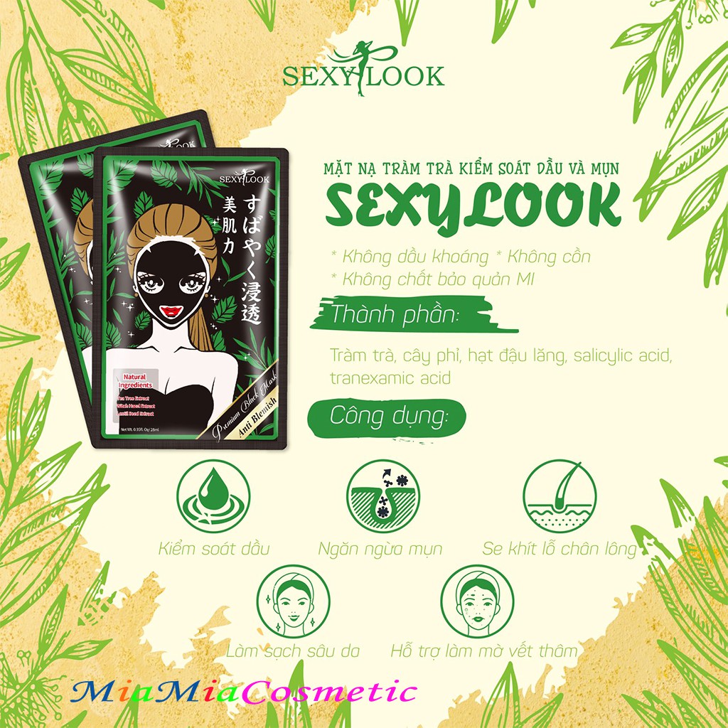 Mặt nạ cho da mụn da dầu Sexylook (hộp 20 miếng) với tinh chất tràm trà hàng cao cấp xuất xứ Đài Loan