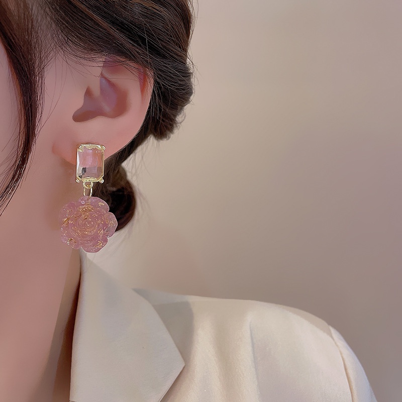 Bông Tai Hình Hoa Hồng Đính Pha Lê Phong Cách Pháp Cổ Điển Thời Trang Cho Nữ