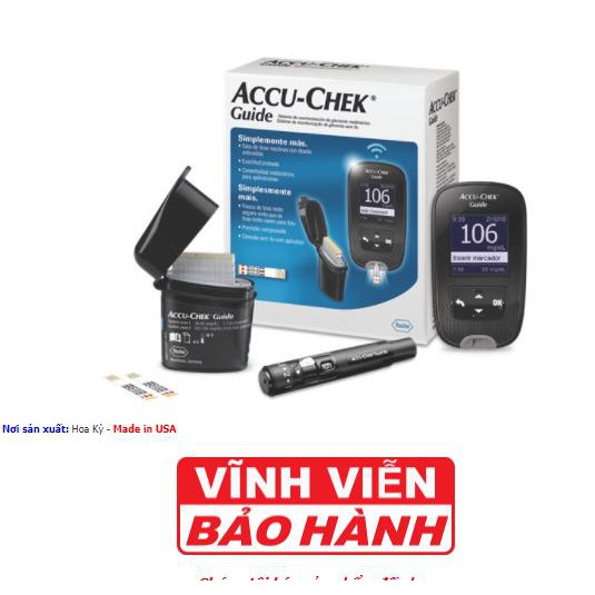 [Chính hãng, SX tại Mỹ] Hệ thống máy đo đường huyết Accu-Chek Guide mmol/L. Kèm Dụng cụ lấy máu FastClix, trụ 6 kim