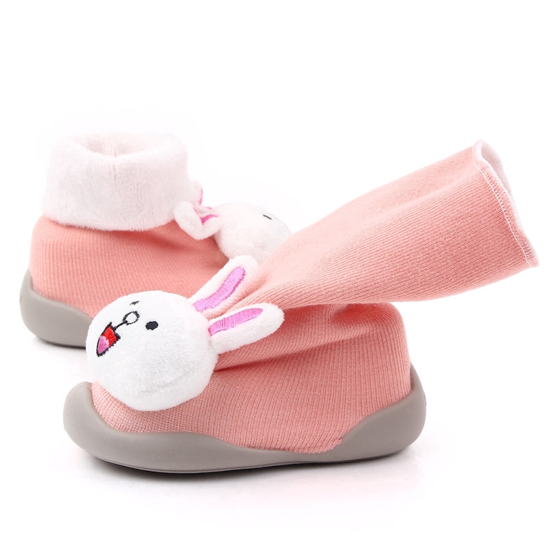 Giày vớ dệt kim đế mềm thoáng khí đính hoạt hình kiểu Hàn Quốc cho bé gái