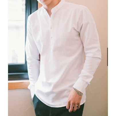 Áo sơ mi nam cổ trụ dài tay xanh biển | BigBuy360 - bigbuy360.vn