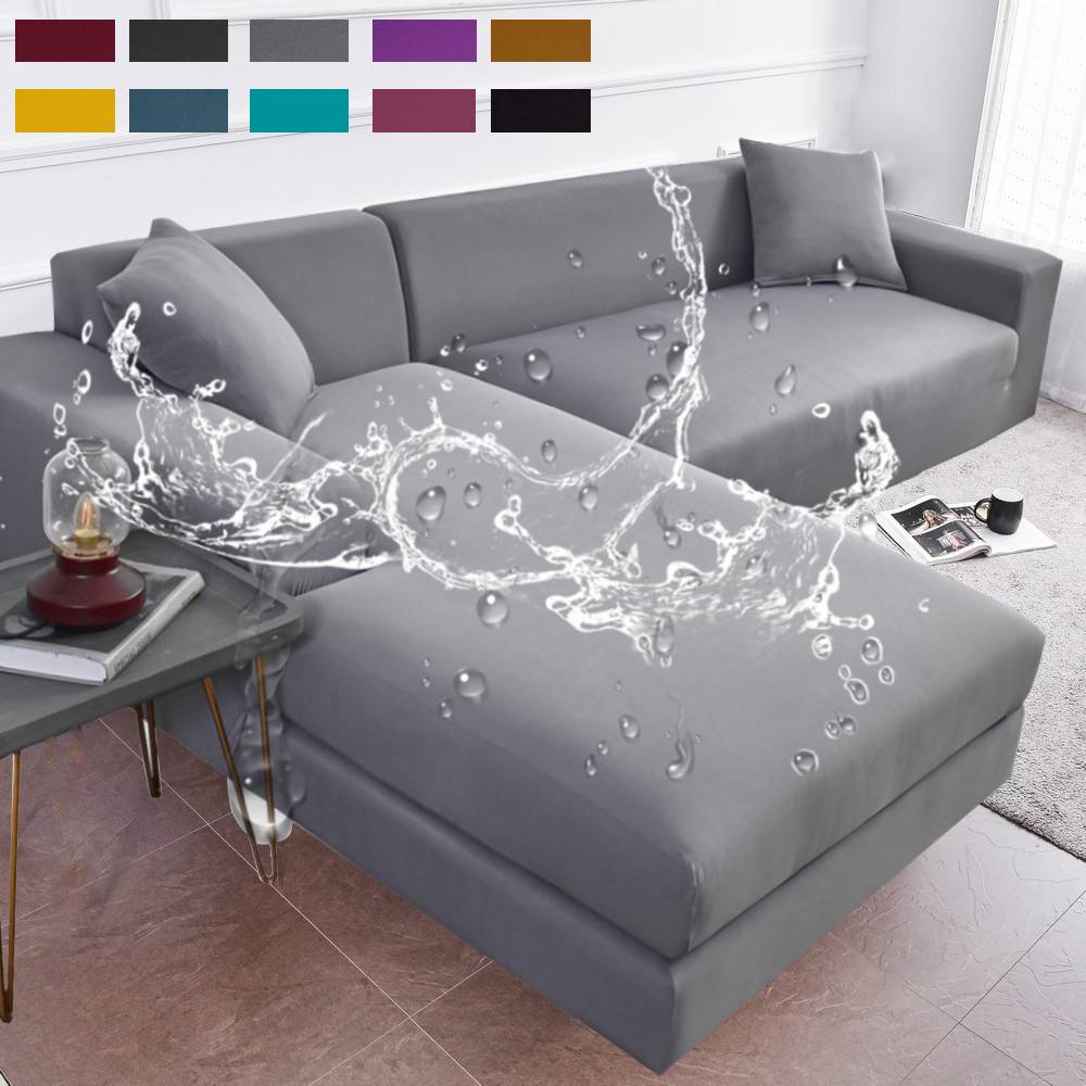 Vỏ Bọc Ghế Sofa 1 / 2 / 3 / 4 Chỗ Ngồi Hình Chữ L Màu Trơn Co Giãn Chống Thấm Nước Trang Trí Phòng Khách