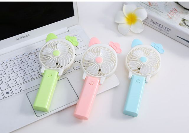 Quạt cầm tay và gấp tai thỏ ( kèm pin và dây xạc)