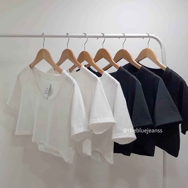 Áo croptop trơn cổ tim nhiều màu Hàn Quốc