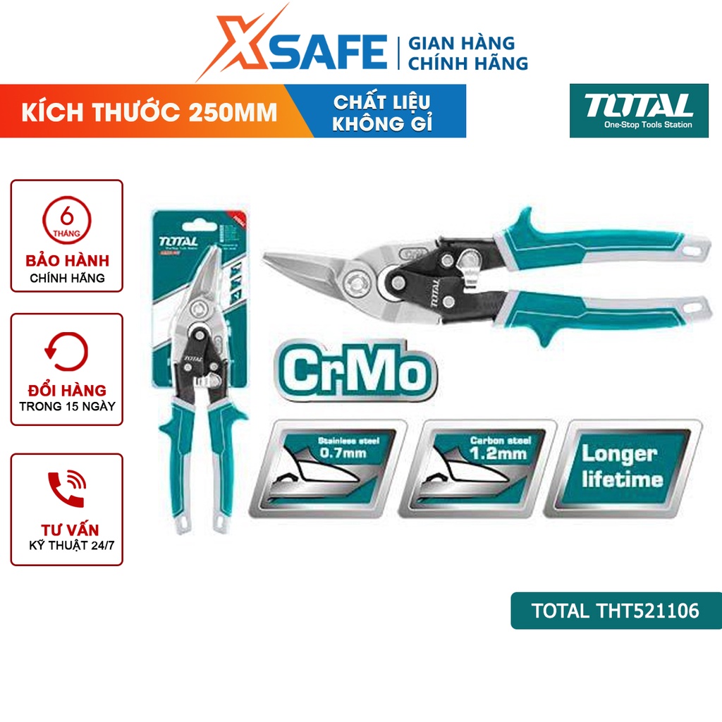 Kéo cắt tôn mũi cong trái TOTAL THT521106 chiều dài 250mm(10'') thép carbon không gỉ - chính hãng