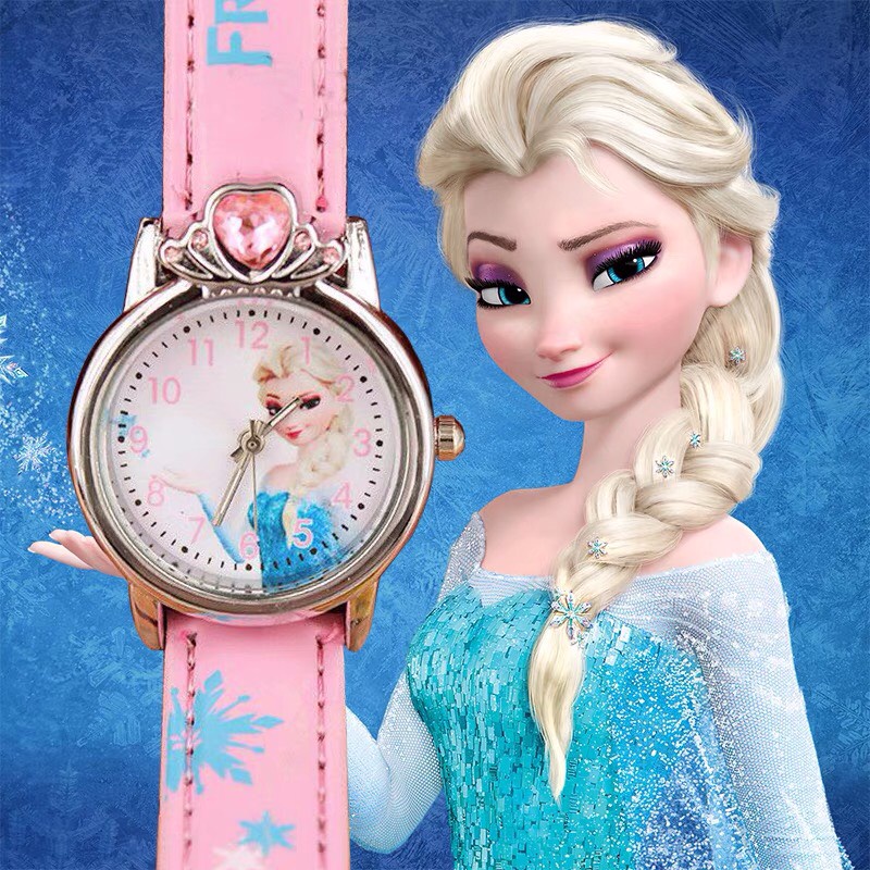 Đồng Hồ Elsa & Anna Cho Bé Gái - Mặt Kính Cao Cấp, Dây Da PU Siêu Bền