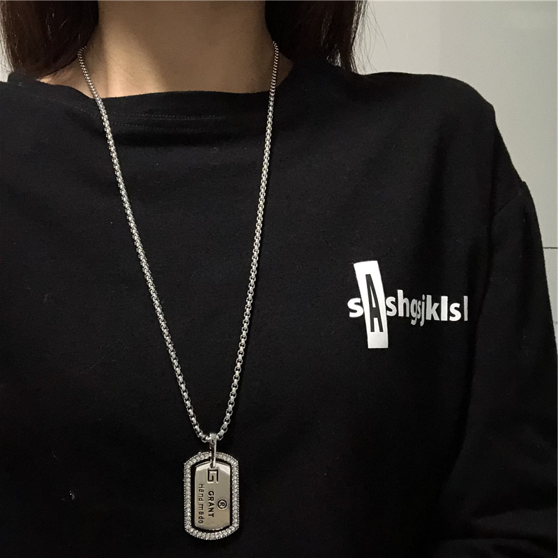 Dây chuyền mặt hình chữ cái đính đá thời trang Hàn Quốc phong cách hip hop cá tính cho nam