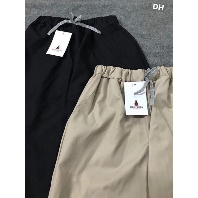 Quần Kaki Nam Nữ Ống Suông Basic Unisex - Kiểu quần baggy cạp chun ống rộng màu đen và be