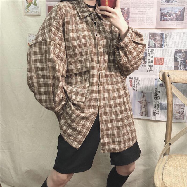 ÁO SƠ MI KẺ CARO ULZZANG / ÁO SƠ MI FORM RỘNG OVERSIZE HOT - Chất kẻ thô mềm bao đẹp