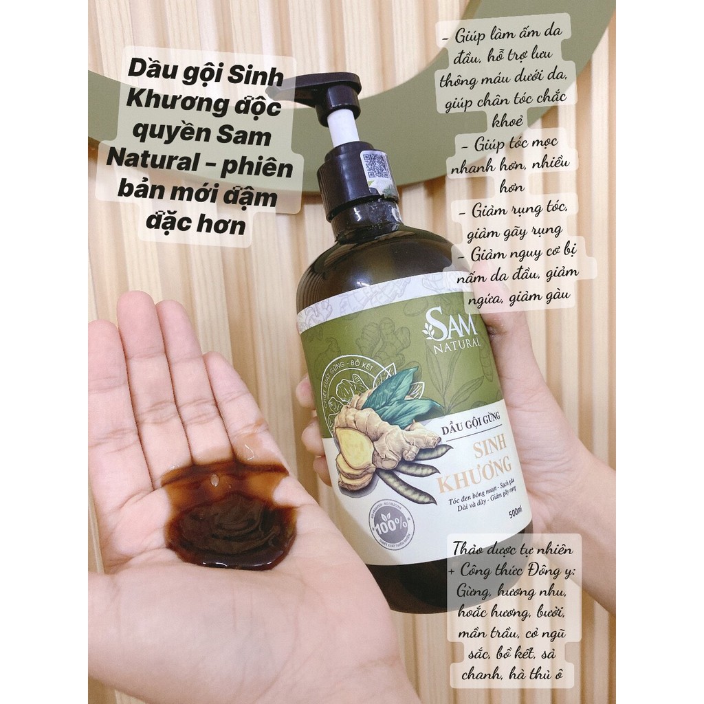 Bộ Gội - Ủ Sinh Khương Sam Natural 500ml - 8 thành phần thiên nhiên kích thích mọc tóc, giảm gãy rụng