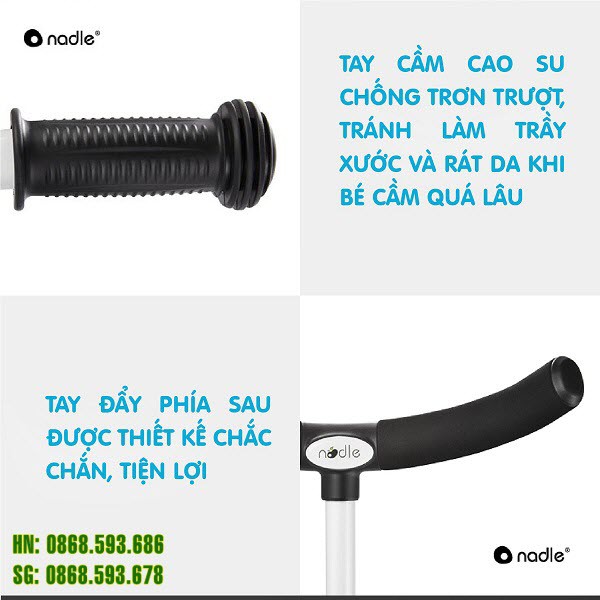 Xe đạp 3 bánh có cần đẩy gập gọn 5 in 1 cho bé cao cấp Nadle A2