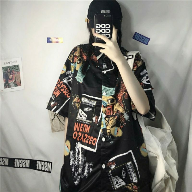 Áo Sơ Mi Tay Ngắn Unisex Cổ Bẻ Phông Cách Hàn Quốc Freesize